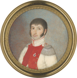 Lot 6546, Auction  113, Pelizza (Pellizza), Joseph (Giuseppe), Bildnis eines jungen Offiziers in weißer Uniform mit roten Revers und rot gerändertem Kragen und silberfarbigen Epauletten, an der linken Brust das Kreuz des kaiserlichen französischen Ordens der Ehrenlegion am roten Band