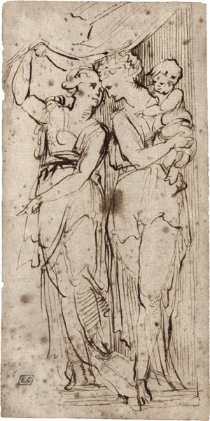 Lot 6615, Auction  113, Italienisch, 16. Jh. . Studie zweier Frauen, eine ein Kind auf dem Arm haltend