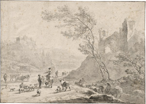 Lot 6656, Auction  113, Berchem, Nicolaes, Südliche Landschaft mit figürlicher Staffage