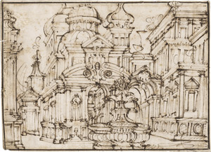 Lot 6712, Auction  113, Oberitalienisch, 18. Jh. Barocke Stadt mit Delphinbrunnen