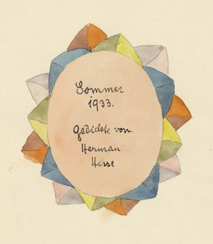 Lot 8378, Auction  113, Hesse, Hermann, "Sommer 1933, Gedicht von Herman Hesse"