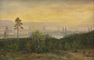 Lot 6100, Auction  114, Deutsch, 19. Jh. . Blick vom Weissen Hirsch auf Dresden bei Sonnenuntergang