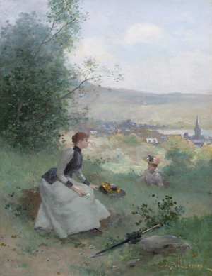 Lot 6145, Auction  114, Bellavoine, Jules Frédéric, Junge, elegante Dame bei der Rast auf einem Spaziergang