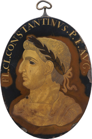Lot 6357, Auction  114, Deutsch, 18. Jahrhundert. Bildnis des römischen Kaisers Konstantin II. im Profil nach links 