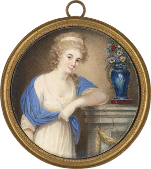 Lot 6419, Auction  114, Judlin, André, Bildnis einer jungen Frau in weißem Kleid, ihr linker Arm auf Kaminsims
