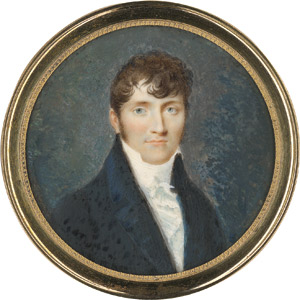 Lot 6428, Auction  114, Le Guay geb. Courtin, Caroline - zugeschrieben, Bildnis eines jungen Mannes in dunkelblauer Jacke mit weißer Halsbinde und Rüschenjabot 