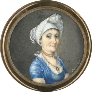 Lot 6431, Auction  114, Hesse, Daniel, Bildnis einer jungen Frau mit weißer Haube, in blauem Kleid, plus Plakette