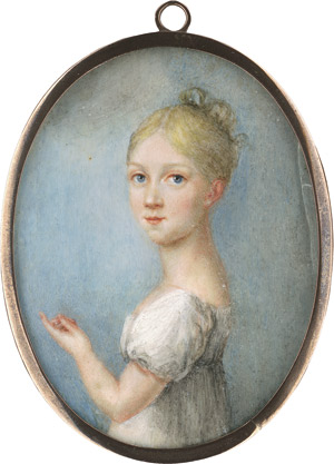 Lot 6440, Auction  114, Deutsch, um 1815. Bildnis eines blonden Mädchens in weißem Kleid, mit linkem  aufzeigend