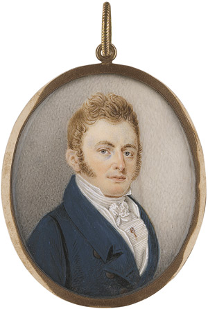 Lot 6444, Auction  114, Deutsch, um 1810/1820. Bildnis eines blonden jungen Mannes in blauer Jacke und weißer Weste