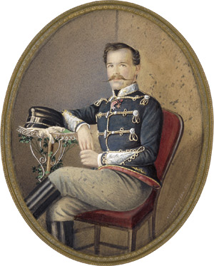 Lot 6460, Auction  114, Lichtenstern, E., Bildnis des August Edler von Leyritz, in Uniform auf Stuhl an Tisch sitzend