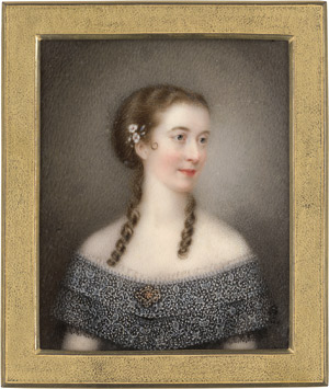 Lot 6463, Auction  114, Pommayrac, Pierre-Paul-Emmanuel de - Schule, Bildnis einer zur Seite blickenden jungen Frau in schwarzem Kleid besetzt mit weißer Spitze