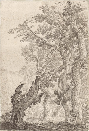 Lot 6529, Auction  114, Alboni, Paolo Antonio, Waldlandschaft mit einem an einen Baum gehefteten Jäger