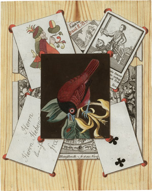 Lot 6722, Auction  114, Winterschmidt, Christian Gottlob, Quodlibet mit Singvogel und Marienkäfer, Spielkarten, Druckgraphik und einem Brief