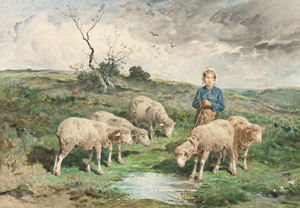 Lot 6801, Auction  114, Brissot de Warville, Felix Saturnin, Junge Schäferin mit ihrer kleinen Herde