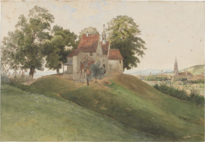 Lot 6825, Auction  114, Mohn, Victor Paul, Die Lorettokapelle mit Blick auf das Freiburger Münster.