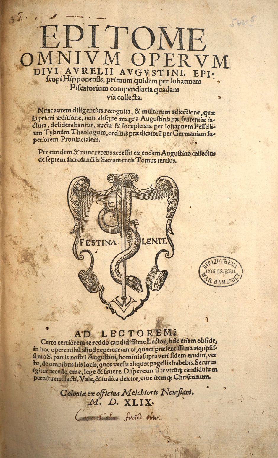 Lot 1052, Auction  115, Augustinus, Aurelius, Epitome omnium operum