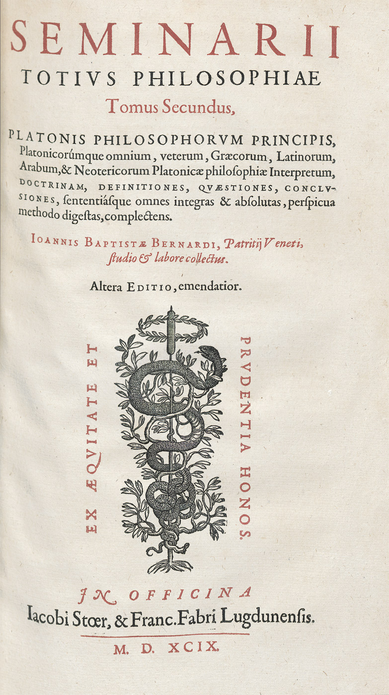 Lot 1059, Auction  115, Bernardi, Johannes Baptist, Seminarium totius philosophiae Aristotelicae et Platonicae