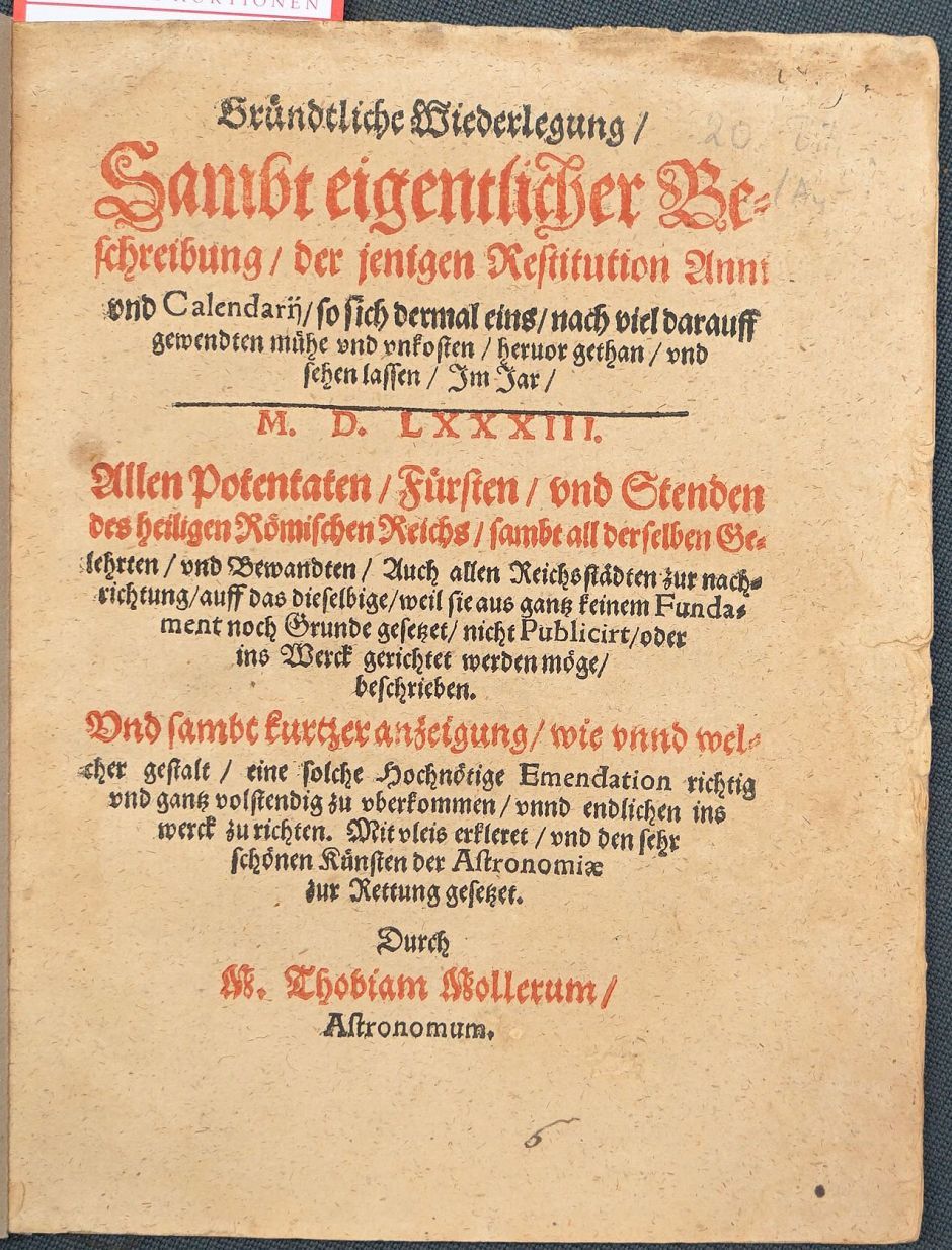 Lot 1154, Auction  115, Moller, Tobias, Gründtliche Wiederlegung sambt eigentlicher Beschreibung 