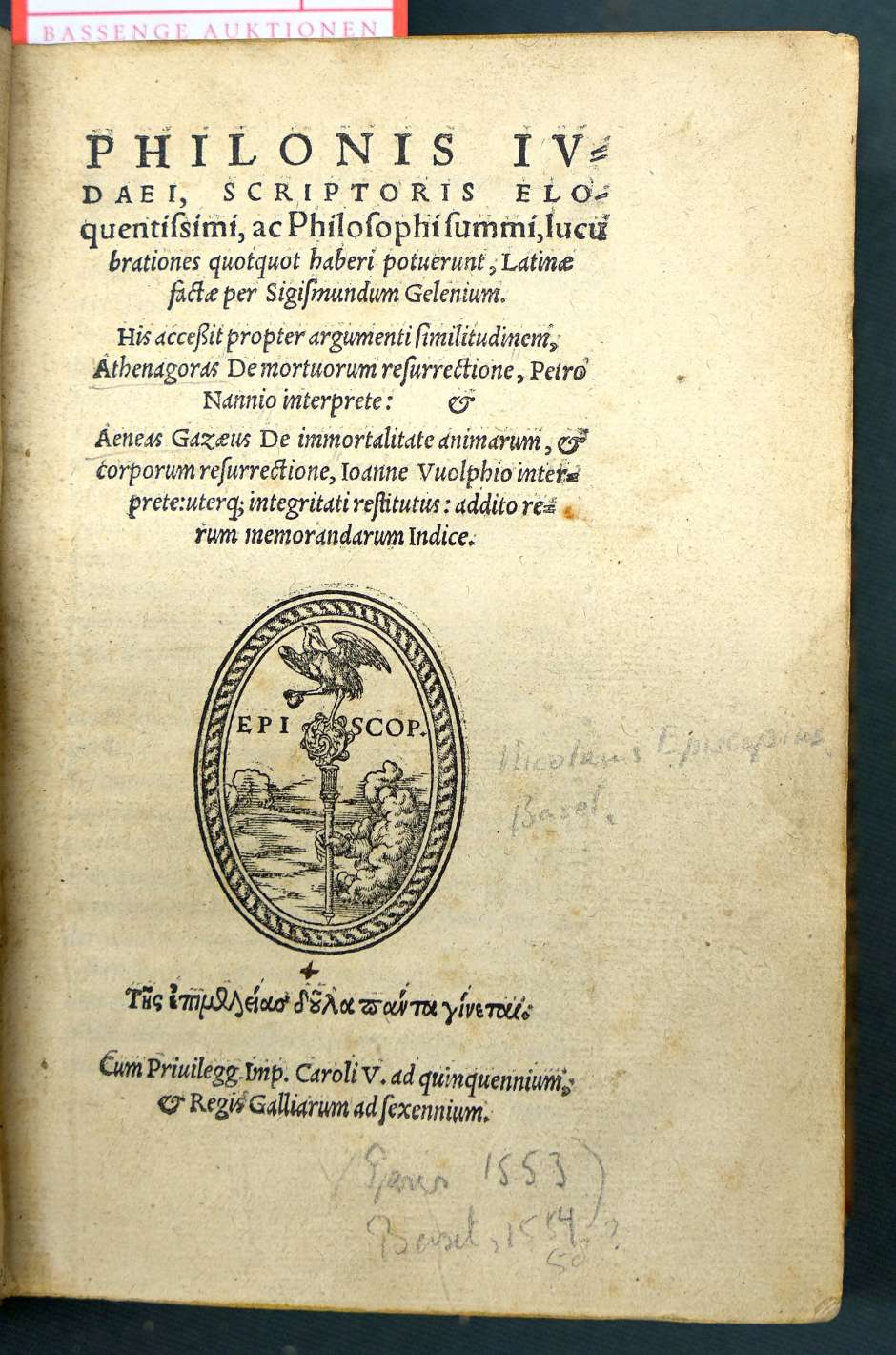 Lot 1168, Auction  115, Philo Judaeus, Lucubrationes quotquot haberi potuerunt