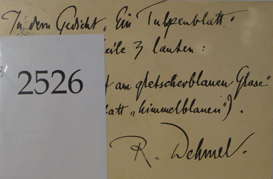 Lot 2526, Auction  115, Dehmel, Richard, Postkarte an Melchior Lechter