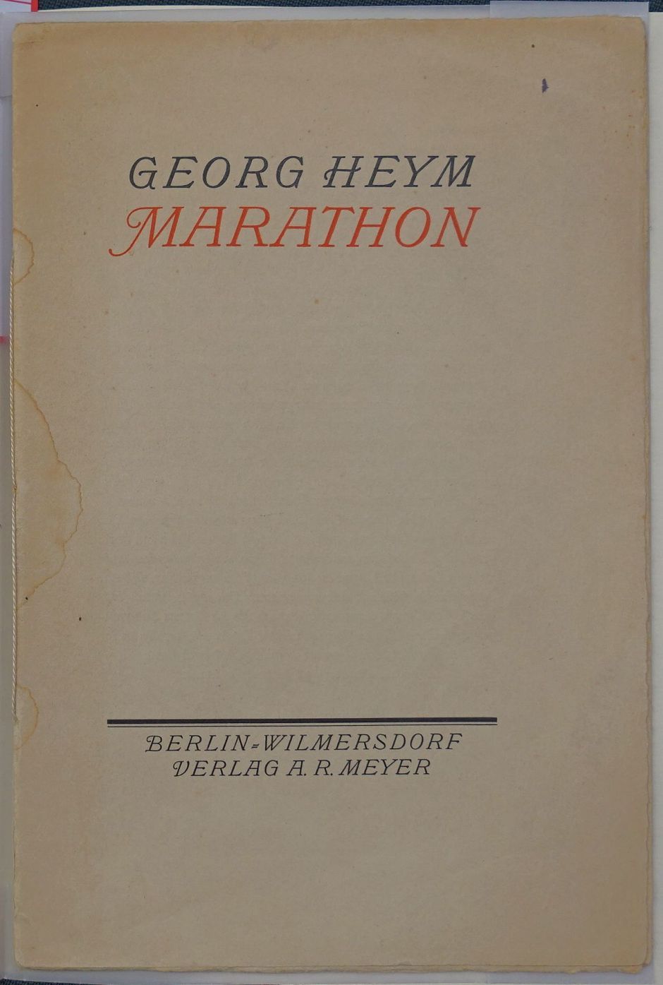 Lot 3197, Auction  115, Heym, Georg, Marathon