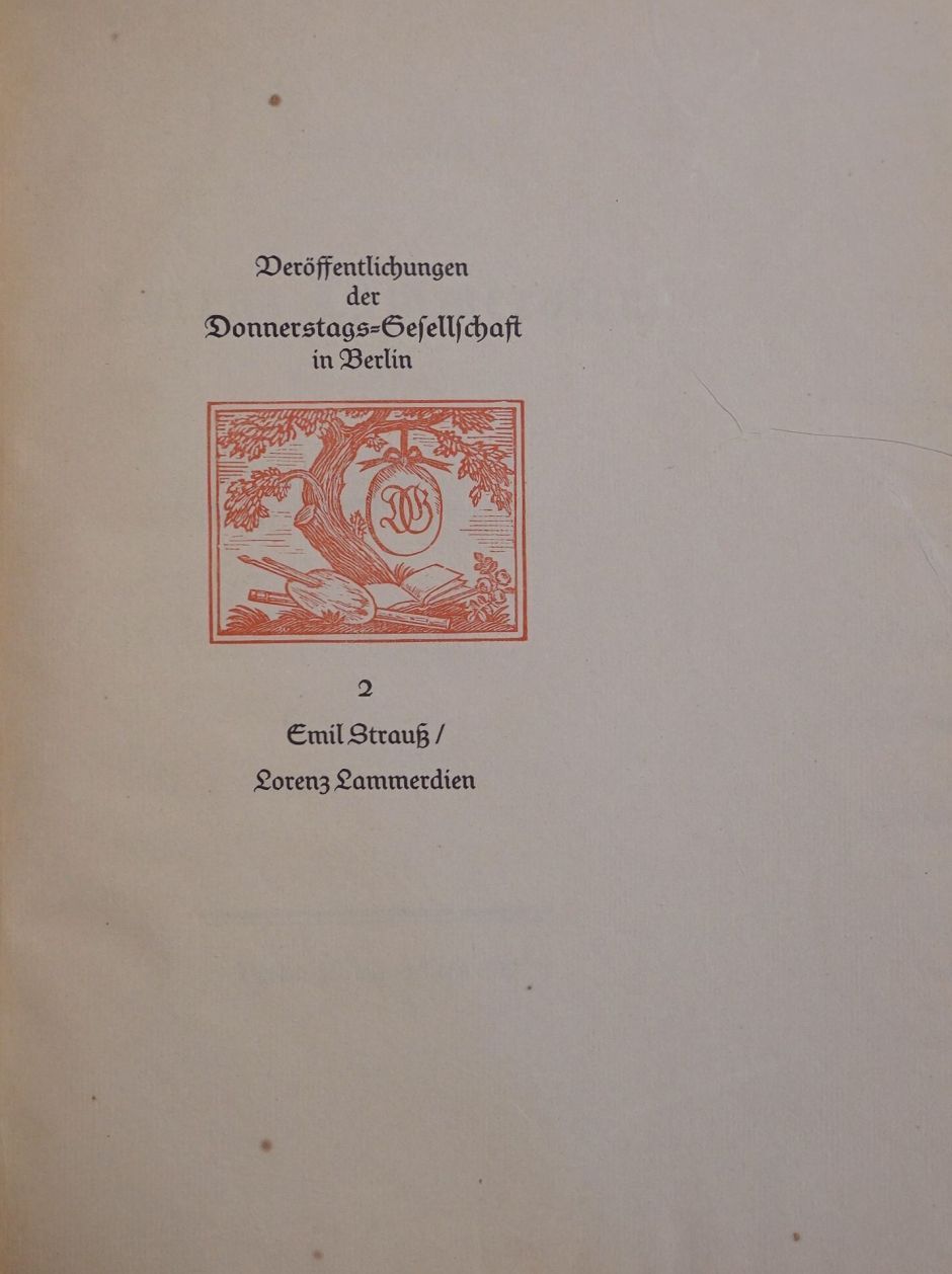 Lot 3429, Auction  115, Strauß, Emil, Lorenz Lammerdien. Berlin, 1917