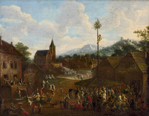 Lot 6005, Auction  115, Deutsch, um 1700. Dorffest mit der Besteigung des Maibaumes