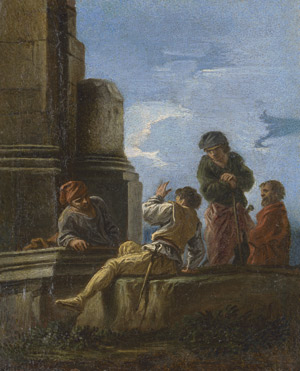 Lot 6012, Auction  115, Italienisch, 18. Jh. Vier Männer im Gespräch bei einer Säule