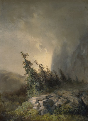 Lot 6083, Auction  115, Zimmermann, Albert August - zugeschrieben, Sturmgepeitsche Nadelbäume im Hochgebirge bei abziehendem Gewitter