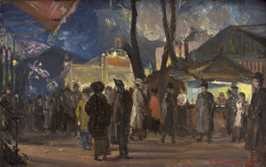 Lot 6145, Auction  115, Höhn, Louis, "Nachtbild vom Rummelplatz am Bahnhof Friedrichstraße": Blick auf die Schaubuden des Rummels in Berlin 