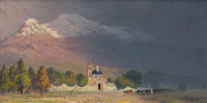 Lot 6382, Auction  115, Gómez Mayorga, Guillermo, Blick auf den verschneiten Iztaccíhuatl ("Weiße Frau") im Valle de Méxiko