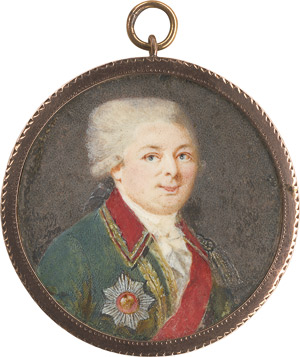 Lot 6495, Auction  115, Russisch, um 1780. Bildnis eines jungen Offiziers in grüner Uniform mit St. Annenorden
