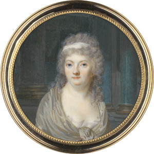 Lot 6523, Auction  115, Augustin, Jean-Baptiste Jacques - Schule, um 1800. Bildnis einer Frau mit ockergelbem Schal, vor Säulenhintergrund