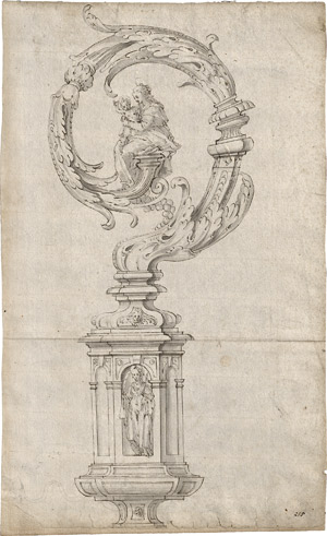 Lot 6607, Auction  115, Sustris, Friedrich - Werkstatt, Entwurf für einen Bischofsstab mit der Jungfrau mit dem Christknaben