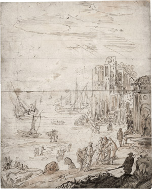 Lot 6641, Auction  115, Momper II, Joost de - Umkreis, Der Hafen von Antwerpen mit Fischern und ankommenden Schiffen