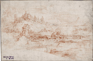 Lot 6654, Auction  115, Watteau, Antoine, Bergige Flusslandschaft mit Mühle und Stadt