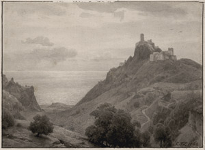 Lot 6825, Auction  115, Lessing, Carl Friedrich, Italienische Küstenlandschaft mit Burg auf einem Berg