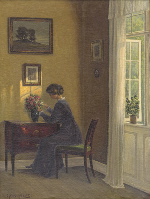 Lot 7170, Auction  115, Hilsøe, Hans, Interieur mit Blumen arrangierender Frau