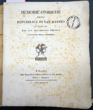 Lot 94, Auction  116, Delfico, Melchiorre, Memorie storiche della repubblica di San Marino