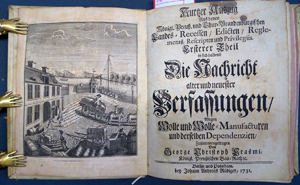 Lot 223, Auction  116, Erasmus, George Christoph, Kurtzer Auszug aus denen königl. Preuß. und Thur-Brandenburgischen Landes-Recessen, Edicten, Reglements und Privilegiis. Ersterer Theil in sich haltend Die Nachricht alter und neuester Verfassungen