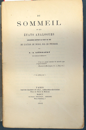 Lot 337, Auction  116, Liébeault, Ambroise-Auguste, Du sommeil et de états analogues