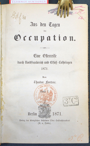 Lot 2065, Auction  116, Fontane, Theodor, Aus den Tagen der Occupation