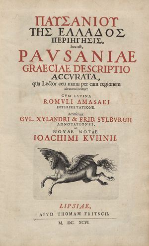 Lot 2176, Auction  116, Pausanias, Tis Ellados periigisis (graece). Graeciae descriptio 