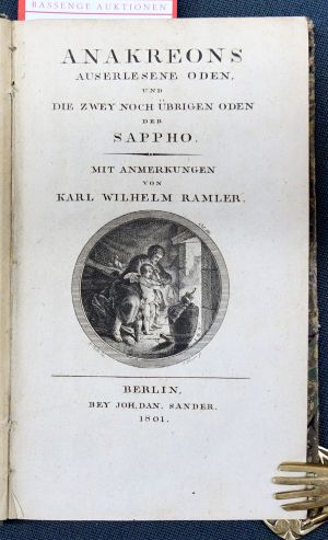 Lot 2187, Auction  116, Ramler, Karl Wilhelm, Anakreons auserlesene Oden