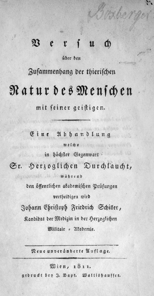 Lot 2203, Auction  116, Schiller, Friedrich, Versuch über die Zusammensetzung der thierischen Natur des Menschen