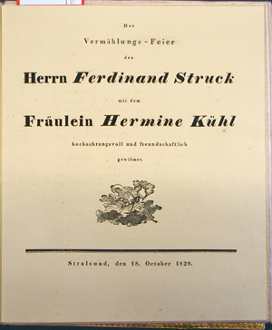 Lot 2224, Auction  116, Konvolut von 6 Hochzeitsschriften (3 Dubletten) anlässlich der Vermählung des Stralsunder Ehepaars Ferdinand Struck und Herm, des Stralsunder Ehepaars Ferdinand Struck und Hermine Kühl