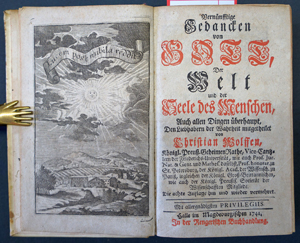 Lot 2312, Auction  116, Wolff, Christian, Vernünfftige Gedancken von Gott, der Welt und der Seele des Menschen