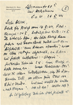 Lot 2502, Auction  116, Benn, Gottfried, Brief 1944 an Alice Schuster