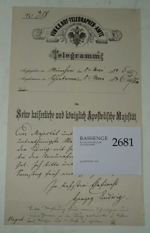 Lot 2681, Auction  116, Franz Josef I., Kaiser von Österreich, Notiz auf einem Telegramm