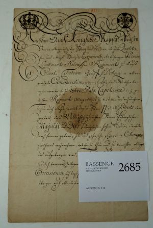 Lot 2685, Auction  116, Friedrich II., der Große, König von Preußen, Offizierspatent 1755